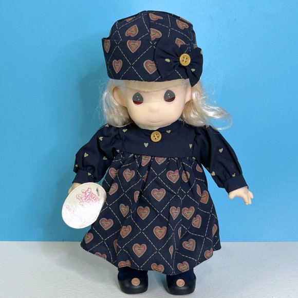 Precious Moments QVC Exclusive Liza Little Girl‎ Navy Blue Heart Dress 12" Doll - Picture 1 of 7